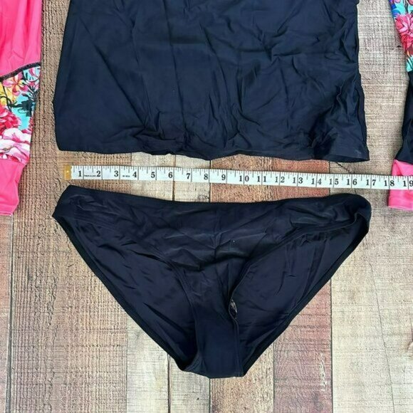 AONIHUA women's size XXL pink and black surf shirt with bikini bottom set - Picture 4 of 9